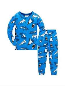 Boys' New Shark Print Homeewear Long Sleeve Pajama Set, Pajama Pattern, Pajama Lounge Sets, Skin-Friendly Breathable, Fitted H-Type, Snug Fit Pajamas, Casual All Seasons Sleepwear, Soft Casual Pajamas, Toddler Pajamas