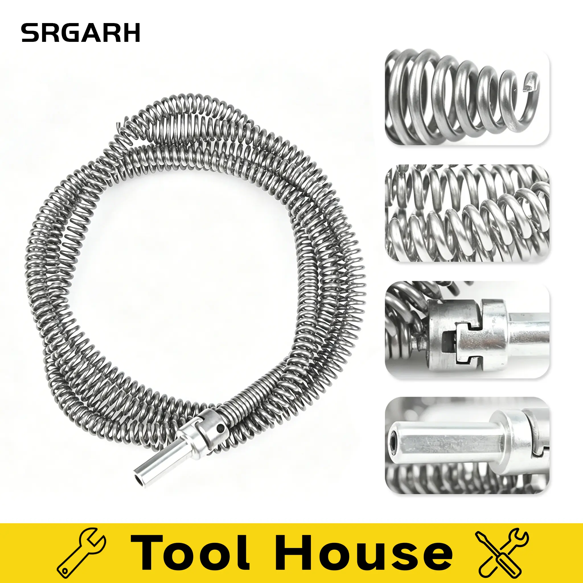 Drain Snake with Drill Adapter, Heavy Duty Drain Auger, Flexible Plumbing Snake Drain Clog Remover, Spring Steel Pipe Cleaning Tool for Kitchen Sink, Bathroom, Shower, Bathtub, Toilet, Hair & Grease Clog Removal, Reusable DIY Plumbing Cleaner