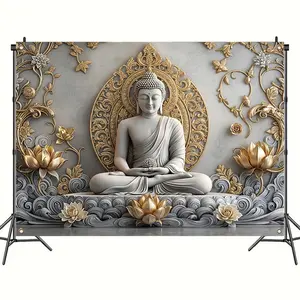 Buddha Pattern Wall Hanging Banner, Lotus Pattern Buddha Statue Wall Decor, Wall Art for Home Living Room Bedroom Decor