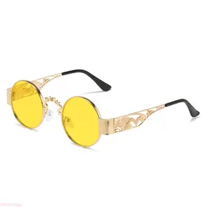 Retro Dragon Engraved Round Eyeglasses, Vintage Gold Metal Frame Non-Prescription Clear Lens Glasses, Gothic Steampunk Style Decorative Eyewear For Men Women
