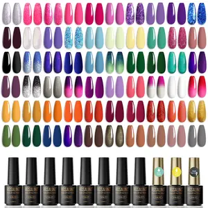 ROSALIND Fall-winter Mini Gel Nail Polish Set 60pcs Yellow Red Green Purple Glitter Colorful Christmas Gels with 9pcs Base /Top Coat Matt Top Coat Functional Gel Varnishes Set Cure with Nails Lamp Gelnails