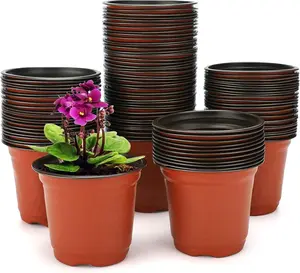 100 count 4" Plastic   Pot/Pots Seedlings Flower  Container Seed Starting Pots,4 Inch,Red