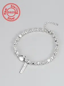 925 Sterling Silver Fashion Beaded Bracelet, Adjustable Bracelet for Women & Girls, Trendy All-match & Exquisite Jewelry for Birthday Gift, Adjustable Slider Bracelets