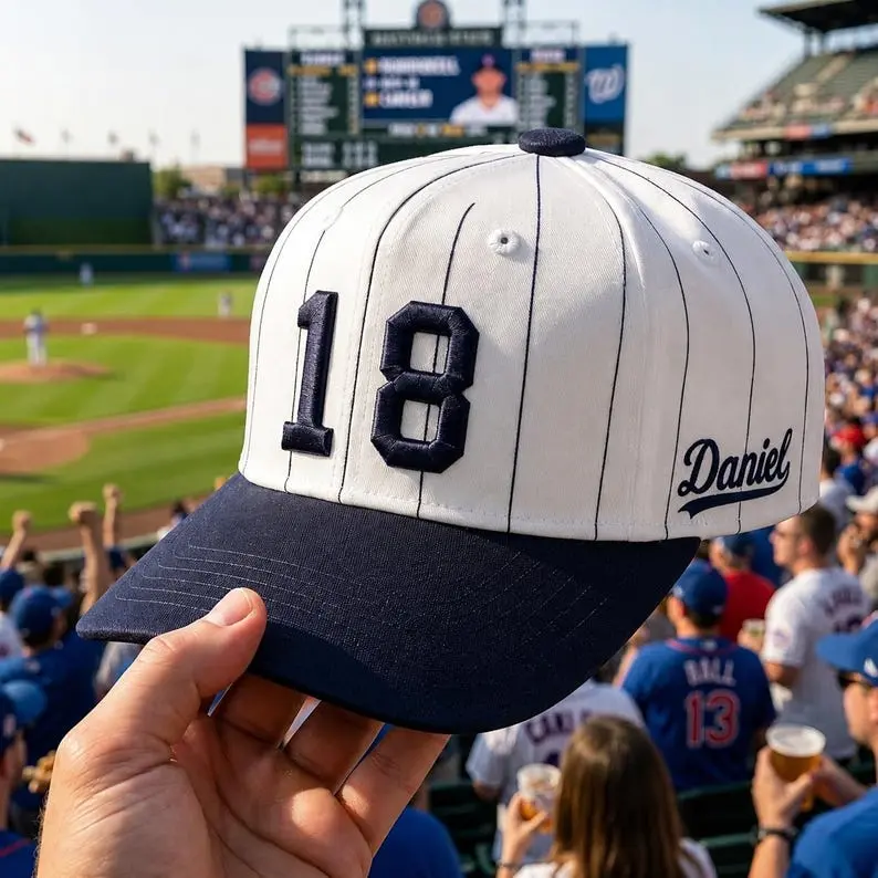 Custom Embroidered Pinstripe Baseball Cap, Personalized Number Name Hat, Sports Team Gift for Baseball Players Coaches