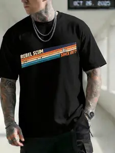 Men's Retro "Rebel Scum Since 1977" Graphic T-Shirt, Comfort Cotton Short-Sleeve Top, Vintage Space-Inspired Sci-Fi Fan Distressed Classic Movie Style Tee (Also Fits Women)