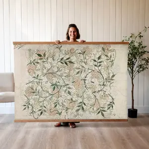 Oversized Wall Art | Botanical Textile On Canvas | Vintage Botanical Art | Botanical Textile Art | Large Wall Art | William Morris