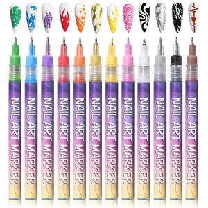 12 Color All-in-One Nail Art Doodle Pen Kit for DIY 3D Dot Embroidery, Quick-Dry Acrylic Painting for Home & Salon Manicure, Nail Care Polish Set