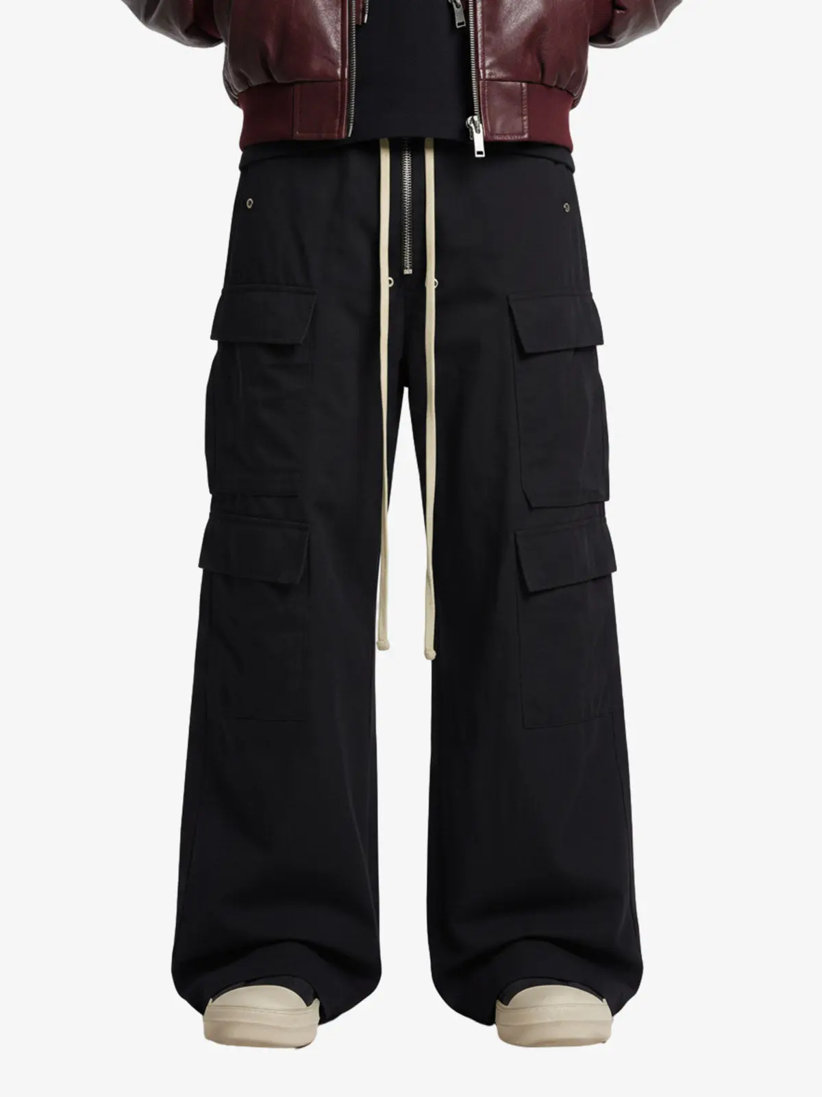 Thesupermade Multi-Pocket Baggy Flare Pants | Woven Cargo Zipper Wide-Leg Streetwear Pants Men