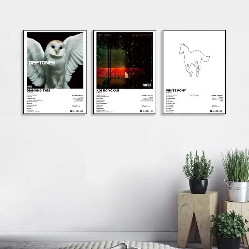 3-piece set of Deftones-Diamond Eyes-Koi No Yokan-White Pony poster print art, Art prints, Decor, hip-hop R&B style, gift for music lovers, Christmas and New Year's gift, suitable for home, cafe and office, frameless