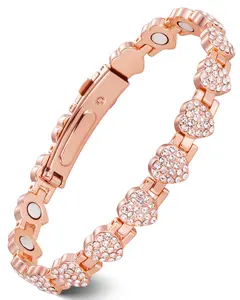 Copper Bracelets for Women, Ultra Strength Magnetic Bracelet with 3800 Gauss Neodymium Magnets & Dazzling Cubic Zirconia, 99.99% Pure Copper Jewelry Gift, Heart Shape