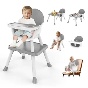 Taleco Gear 6 in 1 Convertible Baby High Chair - Toddler Dining Chair with Removable Tray, 5-Point Adjustable Seat, Belts & PU Seat Cushion