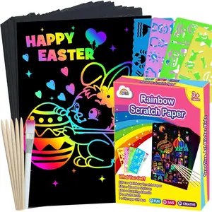 Easter Basket Essentials, 60PCS Rainbow Scratch Paper Art Gifts for Girls Boys Ages 4-8 8-12, Easter Basket Stuffers for Kids Birthday Toys and Games Activities Gift (Pink)