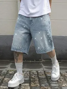 Men's Carbon Drill Five-Quarter Jeans, Summer Cotton Denim Shorts, Streetwear Style, Breathable and Versatile, Ideal for Daily Wear