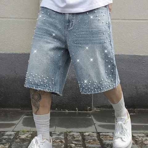 Men's Carbon Drill Five-Quarter Jeans, Summer Cotton Denim Shorts, Streetwear Style, Street Clothes, Casual, Breathable and Versatile, Ideal for Daily Wear
