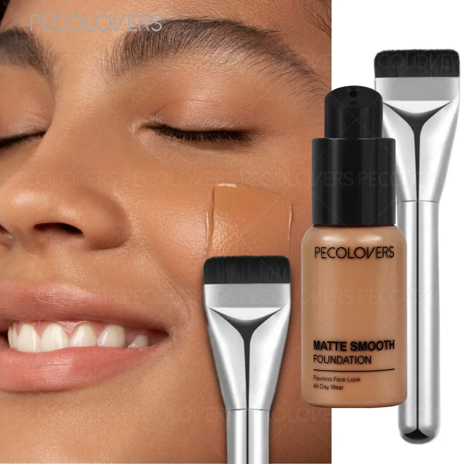 Waterproof Liquid Makeup Foundation with Brush- Matte Flawless Full Coverage, Long-Lasting, Conceals Dark Circles, Pocket-Sized for Travel & Daily Touch-Ups Cosmetics Products
