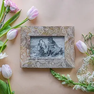 4x6 Floral Henna Photo Frame - Hand-Painted Boho Wood Picture Frame
