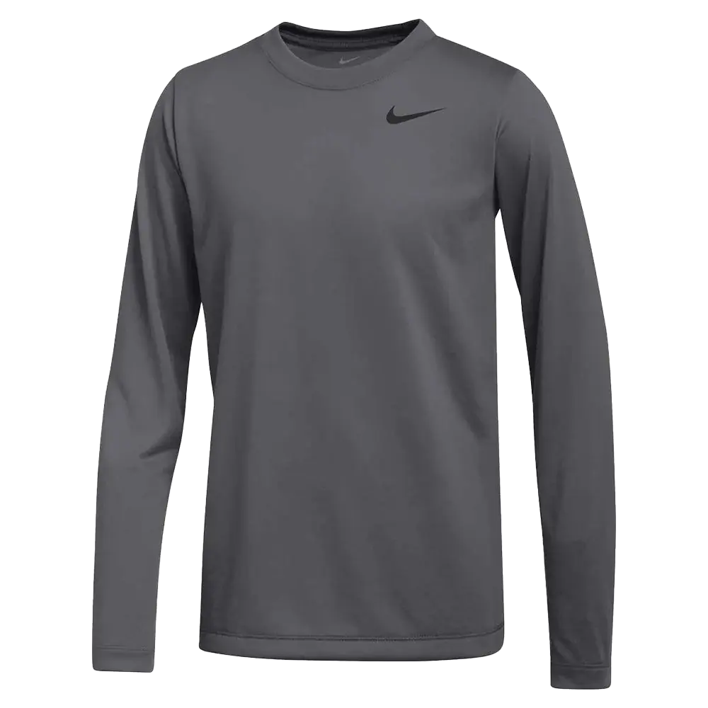 NIKE Youth Legend Dry Fit Long-Sleeve Athletic Wear, Plain Polyester Crew Neck Performance T-Shirt for Gym and Daily Use, Gym Daily Wear, Breathable Workout Top, Gym Athletic Clothes