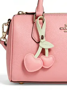 Cherry PU Leather Bag Charm, Versatile Car Keychain DIY Decoration, Stylish Accessory for Bags and Keys, Perfect Gift Idea