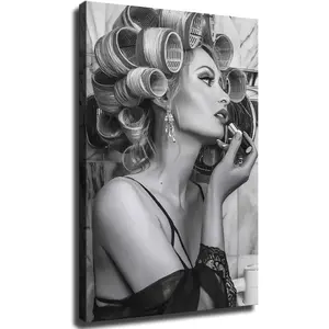 Vintage Hair Salon Posters, Black And White Vintage Hair, Curly Hair Beauty Poster Canvas Image Printing Wall Art Decor Aesthetics Living Room Bedroom Home Background Famous Paintings Printmaking (24x36inch-Unframed)