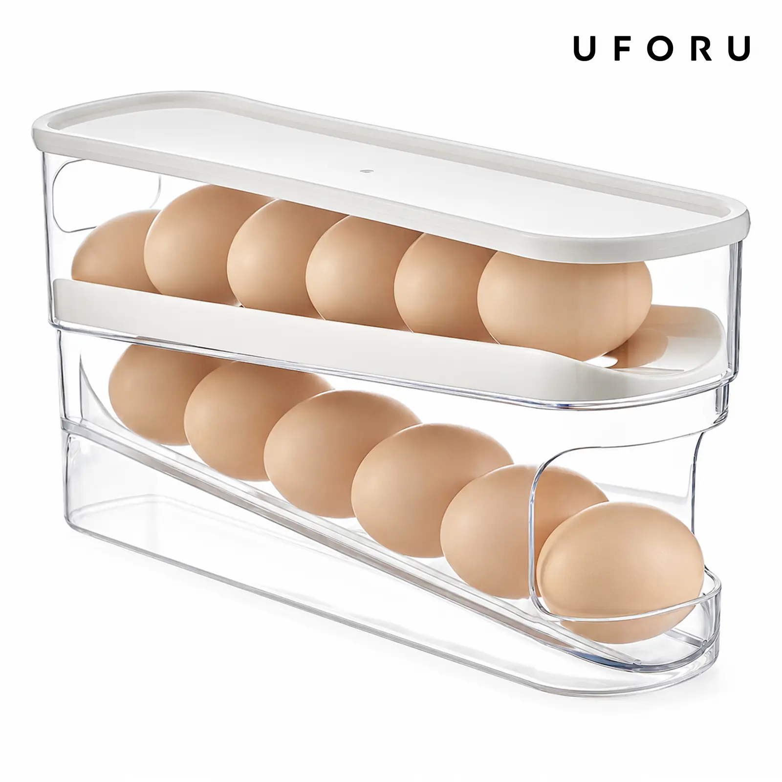 UFORU Auto-Rolling Egg Dispenser for Refrigerator, Slim Kitchen Storage Organizer with Lid & Handle, Space-Saving Egg Holder for Fridge or Countertop#SummerWins#DFYD