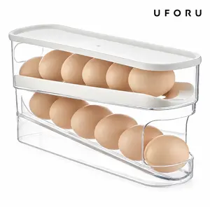 UFORU Auto-Rolling Egg Dispenser for Refrigerator, Slim Kitchen Storage Organizer with Lid & Handle, Space-Saving Egg Holder for Fridge or Countertop#SummerWins#DFYD