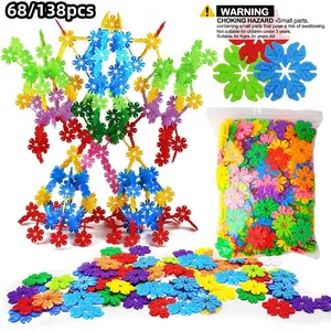 50/100 Piece Colorful Interlocking Leaf Snowflake Building Blocks, Educational Stem Toy for Kids, Perfect for Classroom and Home Play