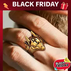 U7 Anubis Rings Vintage Ankh Cross Amulet Chunky Ring Ancient Egyptian Jewelry for MenGift