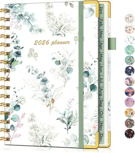 2026 Planner, Hardcover Weekly and Monthly Planner for Women, January 2026 - December 2026, Spiral Yearly Agenda Organizer Book 2026 with Tabs, Daily Calendar Planners for School Work Home, A5 (5.75" x 8.38"), Aesthetic Leaf