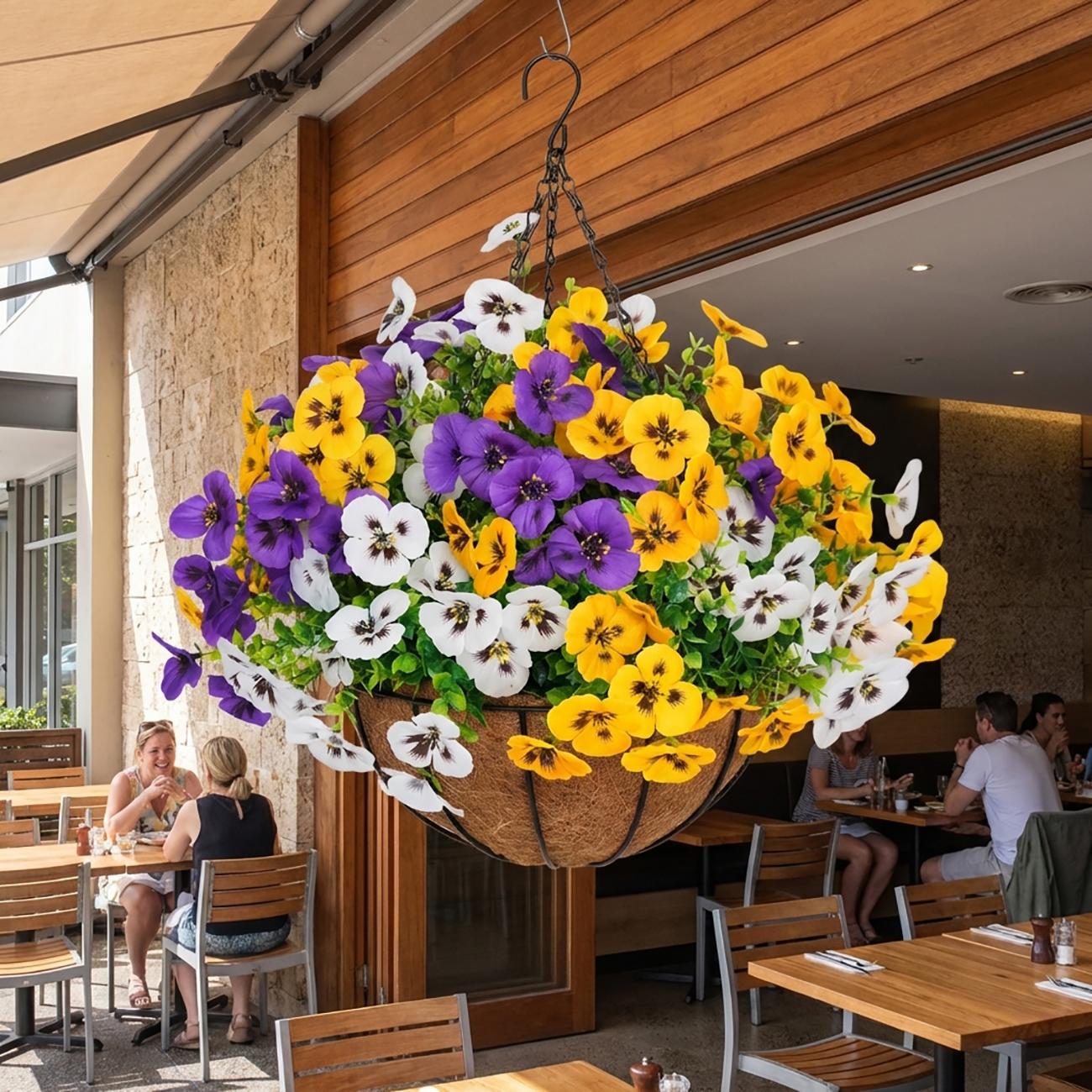 2Pcs UV-Resistant Outdoor Indoor Hanging Flower Baskets, Artificial Flowers for Outside, Pansy Hanging Planter, No-Fade Floral for Porch, Garden, Balcony & Fence Decor 2Pcs UV-Resistant Outdoor Indoor Hanging Flower Baskets, Artificial Flowers for Outside, Pansy Hanging Planter, No-Fade Floral for Porch, Garden, Balcony & Fence Decor