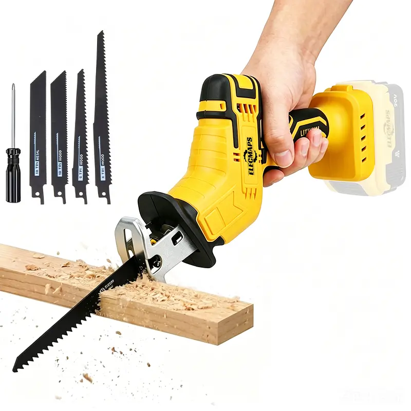 Cordless reciprocating saw, brushless reciprocating saw, variable speed 0-3500 strokes per minute, tool-free blade replacement, comes with 4 blades, efficiently cuts wood, metal, PVC, and other materials