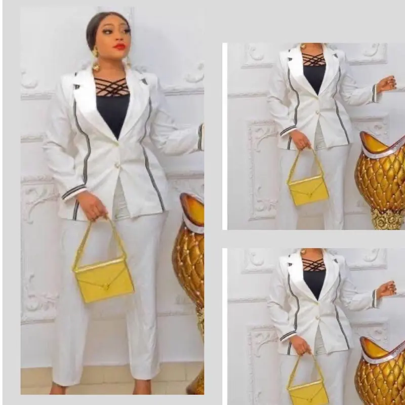 Turkey 2 Piece Set - White Jacket with Black Detailing & White Trousers - Stylish Women's Clothes for Versatile Wear - Womenswear Pants Suits Comfort Top blazer short Elegant Long Sleeve Chic Fitted