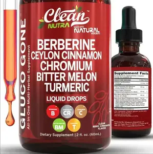 Gluco Gone Organic Ceylon Cinnamon Berberine LiquidDrops Supplement with Bitter Melon Extract GlucomannanGymnema Chromium Turmeric Organic Panax Ginseng