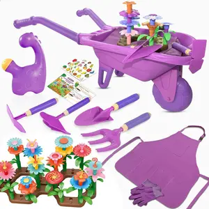 Qtioucp 16Pcs Kids Gardening Tools Outdoor Toys Set Backyard Play with 93 PCS DIY Kids Flower Garden Building Preschool Activities (Purple)