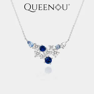 【1016】Ocean Shard Trio Set | Navy, Sky & White Cubic Zirconia in Abstract Triangle Cluster | Earrings with Cascading Teardrop + Matching Necklace | Sold as Set or Separately