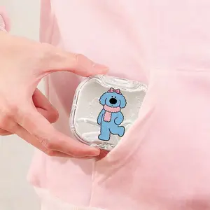 Blue Dog with Pink Bow Printed Braces Box, Ins Style Denture Box, Outdoor Portable Orthodontic Retainer Storage Case, Drop-Resistant Scratch-Resistant Invisible Braces Storage Box