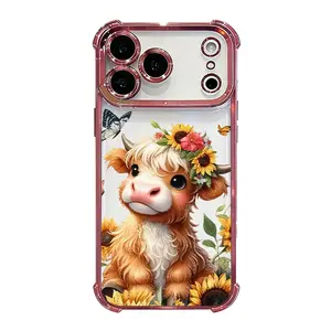 Kawaii Cow Flower Butterfly Phone Case for iPhone 17 Air 16 15 Pro Max 14 Plus 13 12 11 Shockproof Drop-Proof Full Coverage Camera Protection Soft Protective Cover Cute Aesthetic Gift Smartphone Case DDSJ260415002 Military Grade Rotating