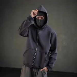 Men's Athletic Balaclava Hoodie With Built-In Zip - Autumn Winter Sweatshirt for Outdoor Activities