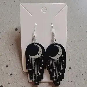84) Black Acrylic Moon & Stars Earrings