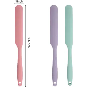 3Pcs Silicone Jar Spatula Long Handle Kitchen Spatulas for Mixing, Scraping, and Spreading,Ideal for Jars, Baking, Cake Icing, Cream, Butter, and Batter Kitchen Tool (Purple, Pink, Green)