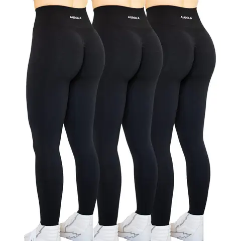 AUROLA  3 Pieces Pack Set Intensify Workout Leggings for Women Seamless Scrunch Tights Tummy Control Gym Fitness Girl Sport Active Yoga Pants
