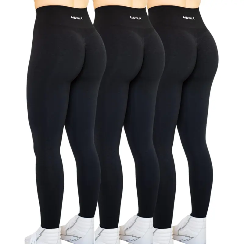 AUROLA 3 Pieces Pack Set Intensify Workout Leggings for Women Seamless Scrunch Tights Tummy Control Gym Fitness Girl Sport Active Yoga Pants