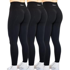 AUROLA  3 Pieces Pack Set Intensify Workout Leggings for Women Seamless Scrunch Tights Tummy Control Gym Fitness Girl Sport Active Yoga Pants