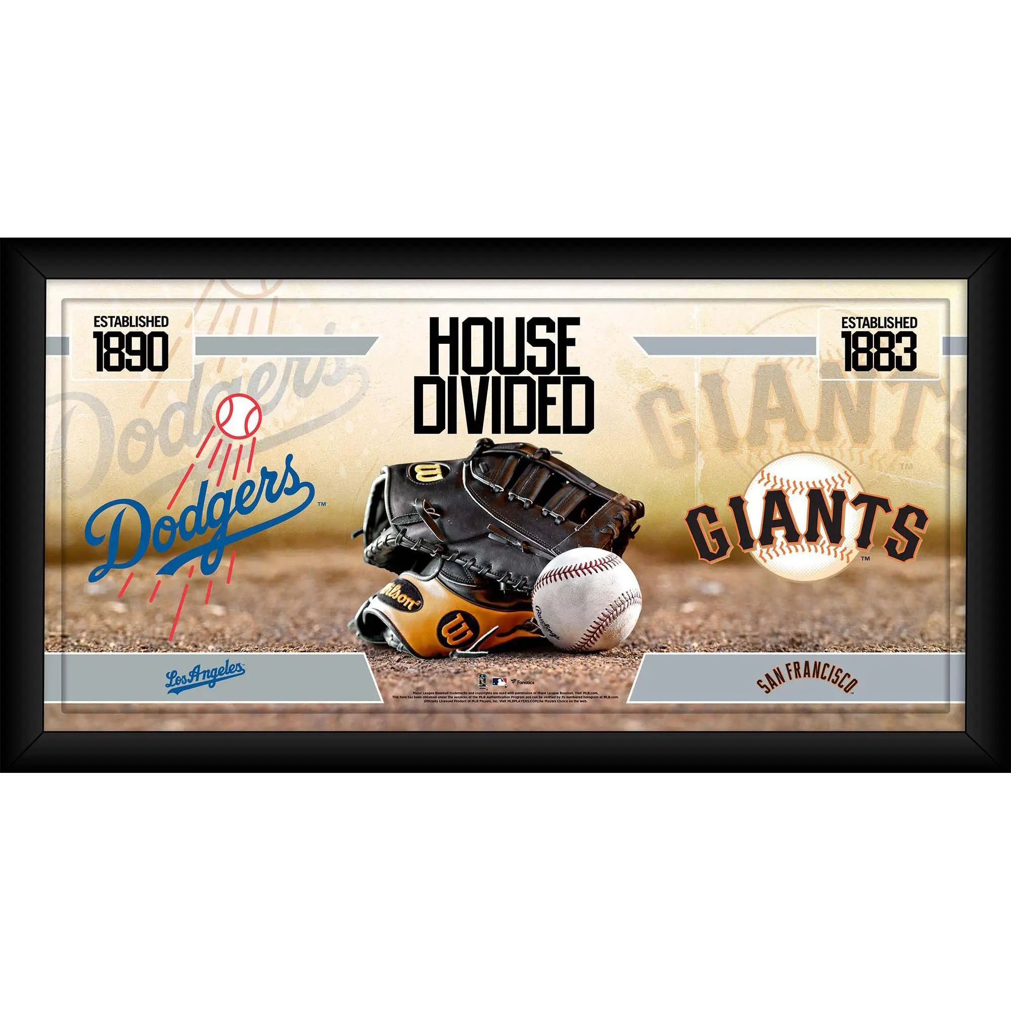 Los Angels Dodgers vs. San Francisco Giants Framed 10" x 20" House Divided Baseball Collage - MLB Memorabilia