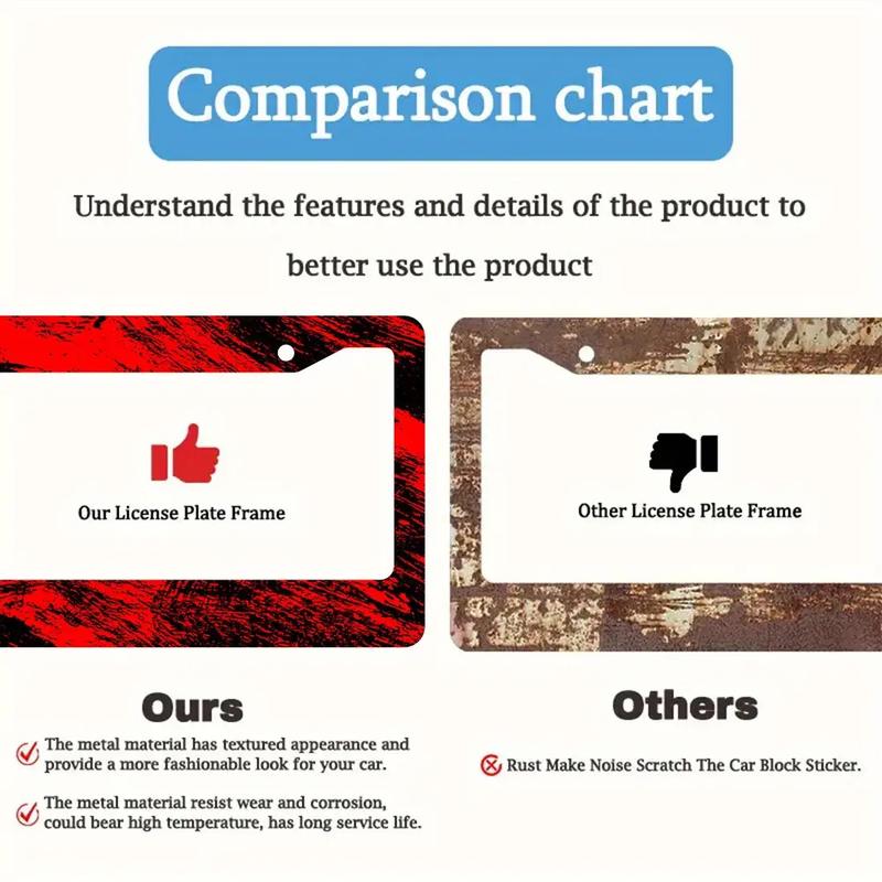 Red And Black Brush Mark License Plate Frame, Wild And Graffiti Style License Plate Frame, Colored License Plate Holder, Car Front And Rear License Plate Covers, Aluminum License Plate Frame with 2-Hole Screws, Size 12x6in