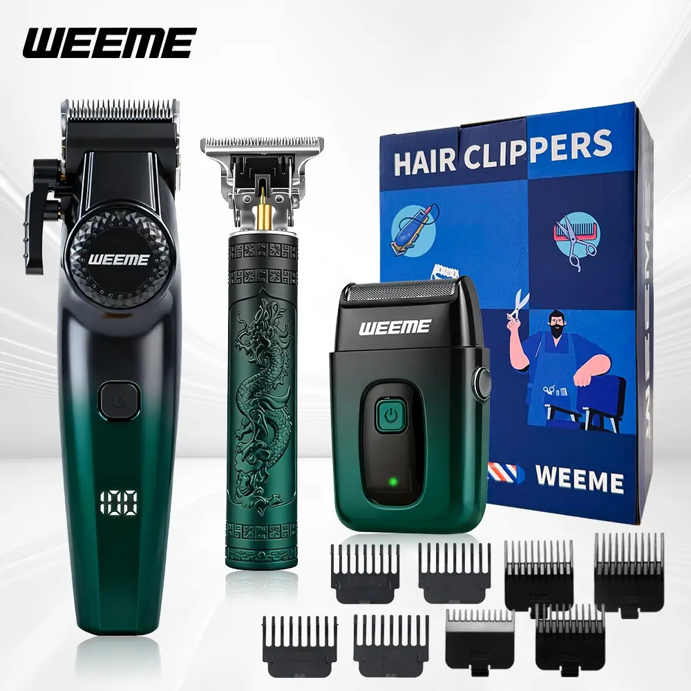 Weeme Men's Electric Hair Trimmer Set, 3pcs/2pcs Beard Trimmer Kit, USB Charging, T-Shape Blade, Razor, Nose Hair Trimmer, Holiday Gift, Hair Clipper Set, Cordless Clippers Set, Battery Powered Trimmer, Haircut Trimmer Kit