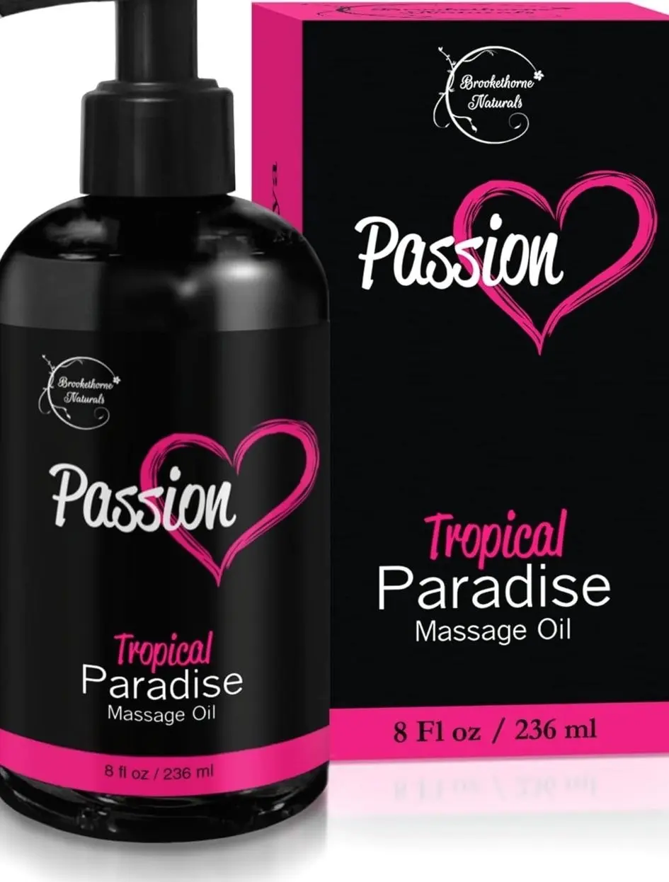 Passion Sensual Massage Oil for Date Night | 100% Natural Body Oil for Couples with Jojoba & Almond | Aromatherapy & Relaxing Massage Therapy | Valentines Day Gifts for Her | Tropical Paradise Scent