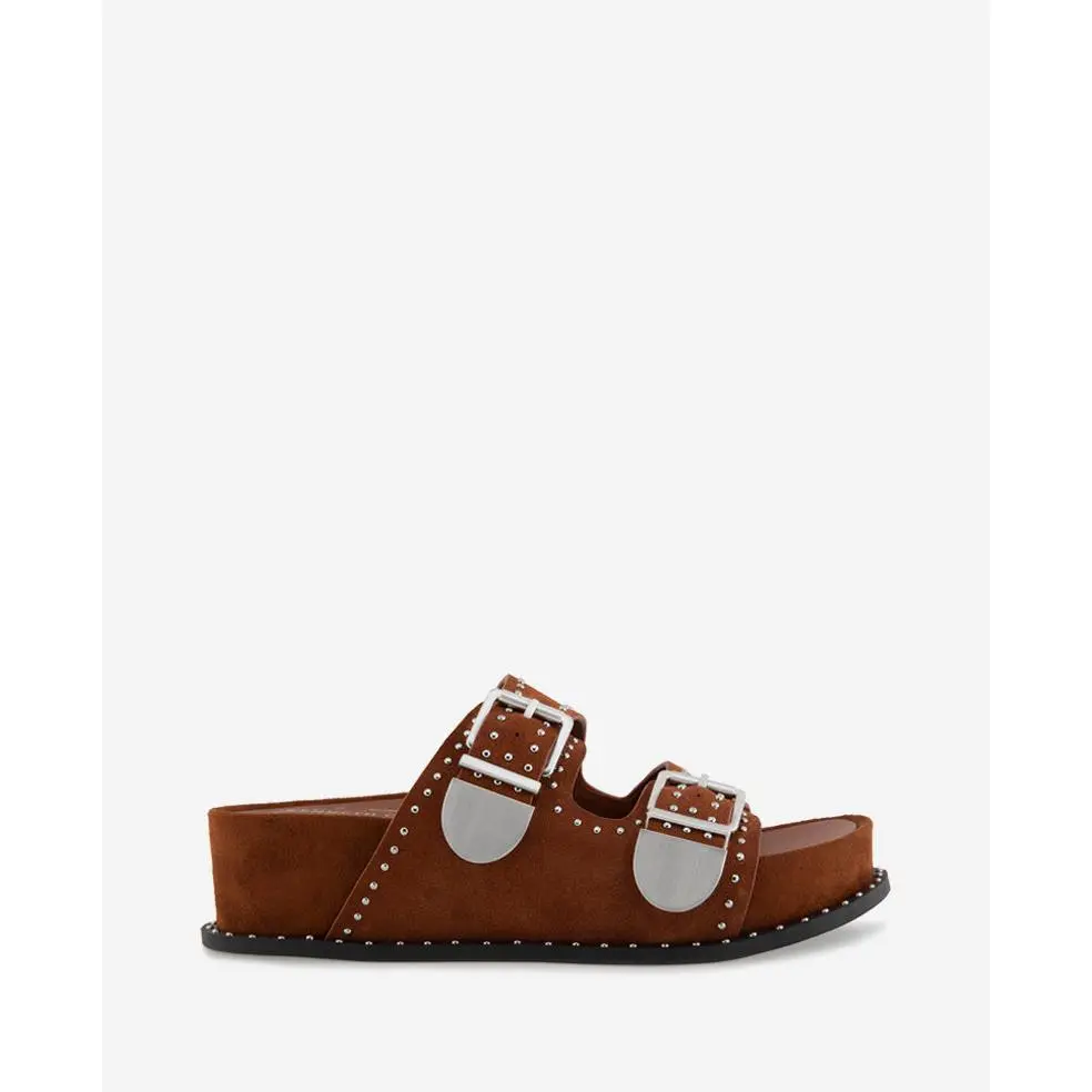 Gradie Double Buckle Studded Suede Platform Slide Sandal
