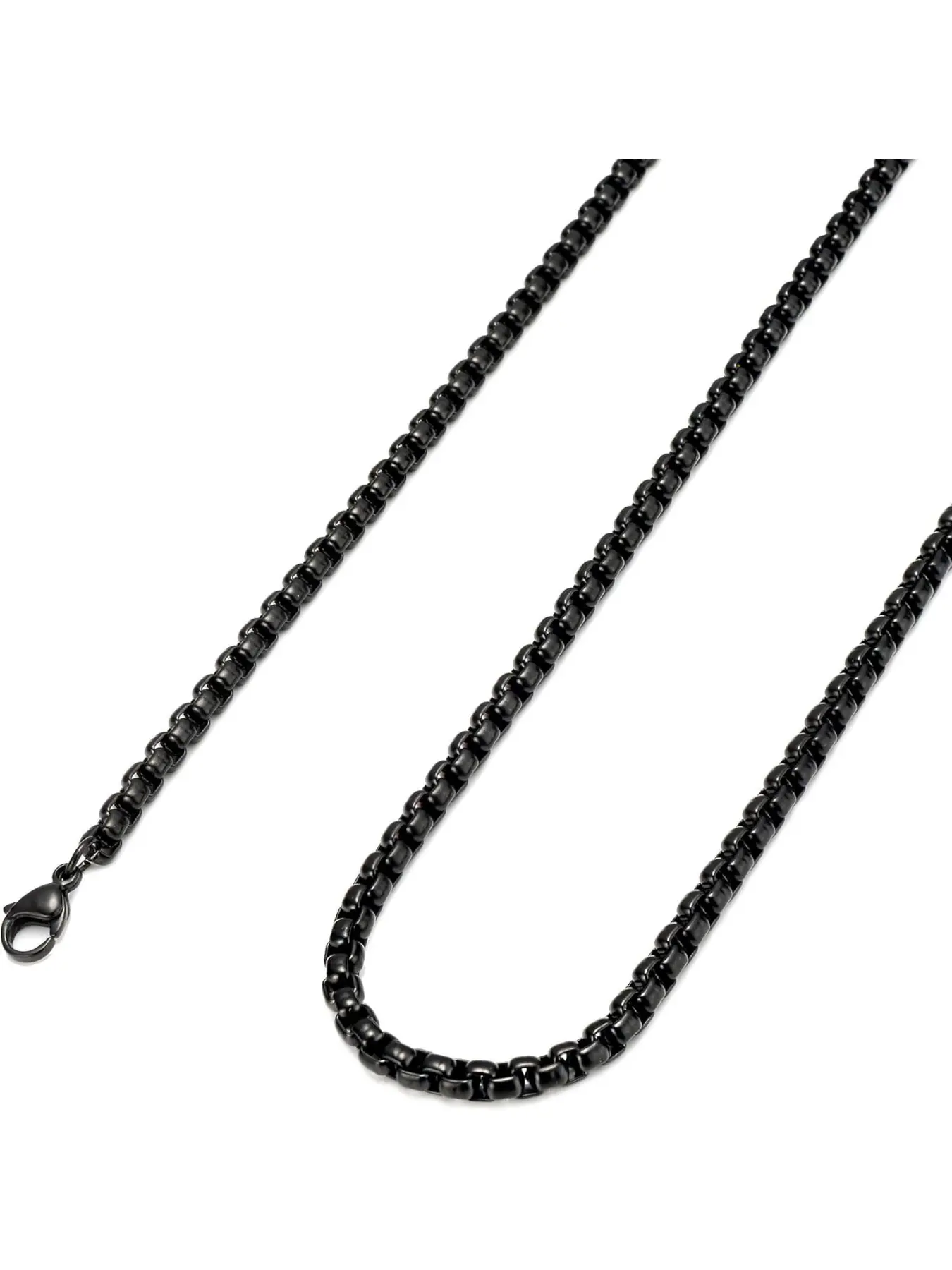 2-4MM Stainless Steel Mens Womens Black Fashion Necklace Rolo Cable Chain, 16-36 inches Cuban Link Necklace Cuban Style Necklace
