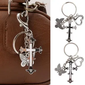 Trendy 2-Pcs Y2K Butterfly Keychain Set with Vintage Aesthetic Charms, Sweet Cool Pendant for Bags and Pants, Stretchy Scrunchie Lanyard, Retractable Multifunctional Stainless Steel Car Keychain with Heart Lighter Holiday Drawstring Gift Pumpkin prize