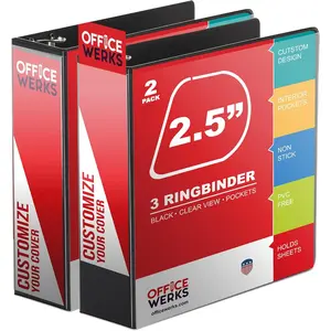 3 Ring Binder, Professional Angle D Ring 2.5 Inch, Presentation Folder for Standard Pages 8.5 x 11 with Pockets,  Clear View Black (2 Pack)